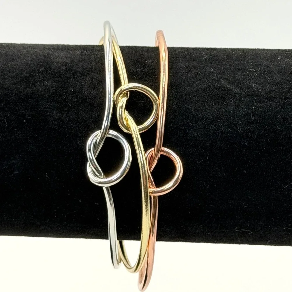 Love Knot Cuff Bracelet Set Minimalist Gold Silver Rose Gold Open Bangle Trio